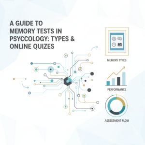 A clean, premium infographic-style header image depicting abstract interconnected neural pathways and data visualizations, representing various memory types and psychological assessment methods. The design features modern geometric shapes in soft blues, charcoal, white, and subtle gold accents, conveying a scientific and professional tone without any human figures.