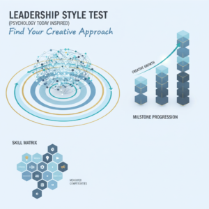 A modern, vector-based infographic header featuring interconnected abstract shapes and lines, forming a conceptual mind map or network diagram. Various layered frameworks and milestone progression visuals with subtle directional arrows illustrate creative problem-solving and personal growth in leadership. The color palette uses soft blues, charcoal, and white with accents of gold or teal, conveying intelligence, clarity, and innovation. The design is clean, minimalist, and premium, with ample negative space. No people are present.