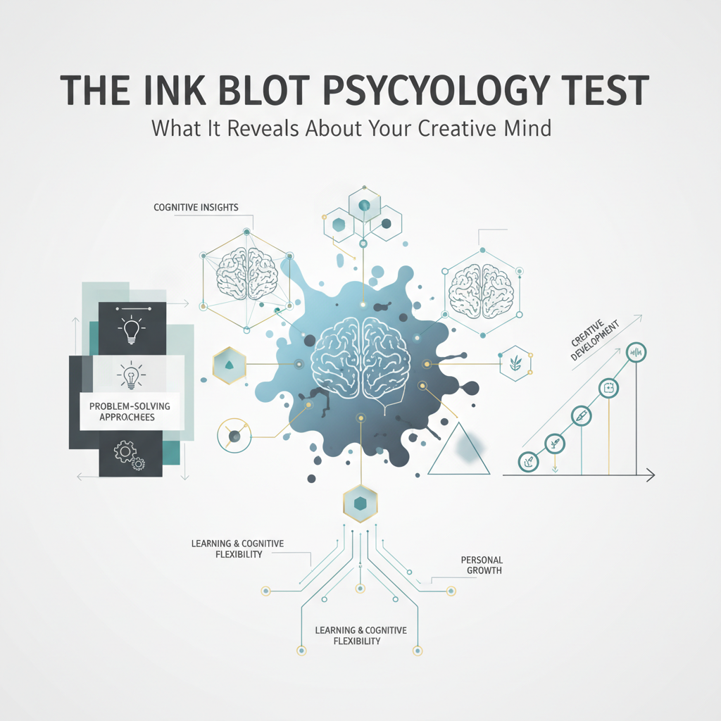 An abstract, minimalist infographic-style image featuring interconnected conceptual representations of a brain or mind, with glowing nodes and lines forming an intricate idea network, symbolizing creativity and cognitive assessment. Layered geometric shapes and subtle gradients in soft blues, charcoal, and white with gold or teal accents illustrate structured problem-solving, personal growth, and the analytical understanding of creative potential. The design is modern, premium, and clean, suitable for an article about psychological insights into creative minds.