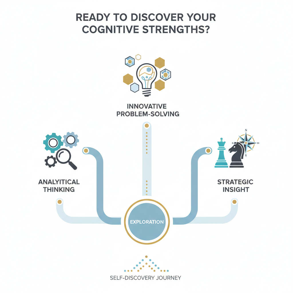 A conceptual pathway infographic illustrating the journey to discover and identify individual cognitive strengths.
