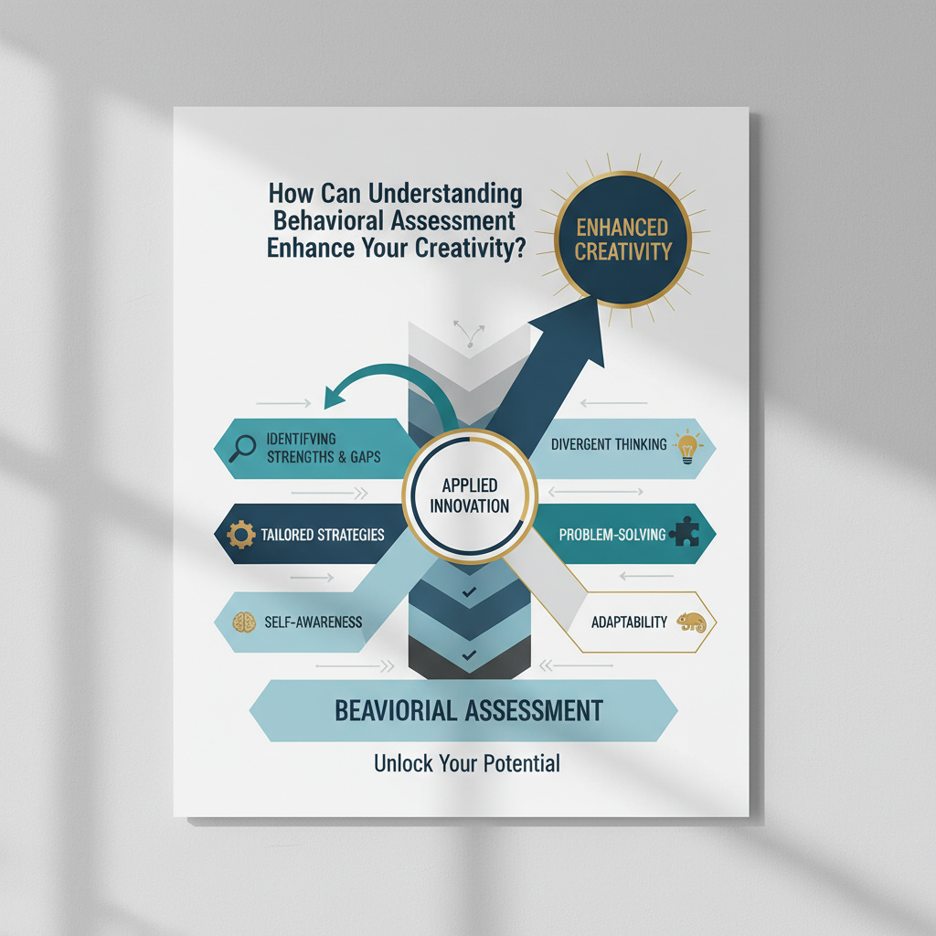 An infographic depicting a layered system or milestone progression, showing how behavioral assessment leads to enhanced creativity through defined stages.